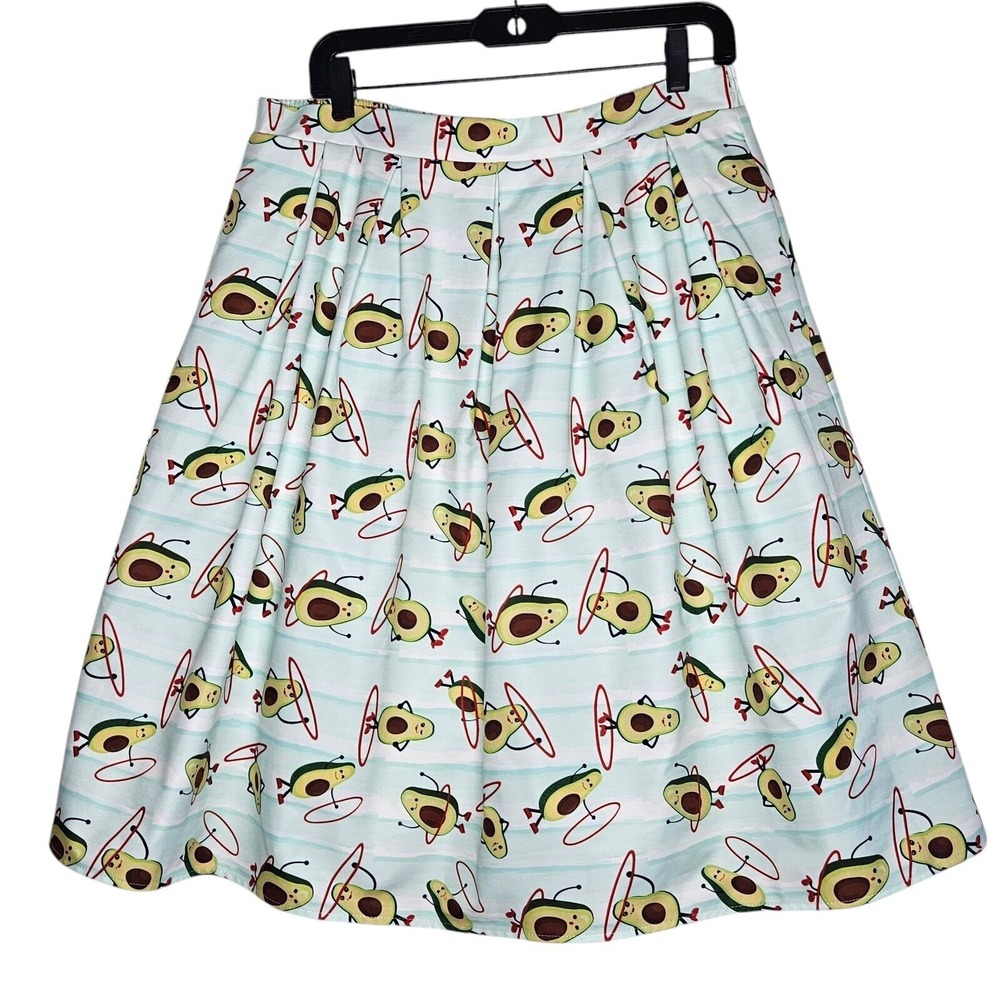 Unique Vintage Skirt Avocado Print A-Line Pockets Novelty Print L‎